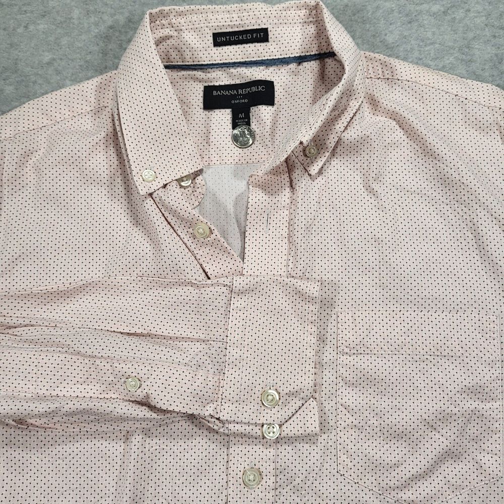 Banana Republic Mens Medium Pink Untucked Fit Oxford Long Sleeve Shirt